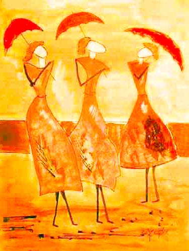 139 Frauen im Wind mit Schirm II.